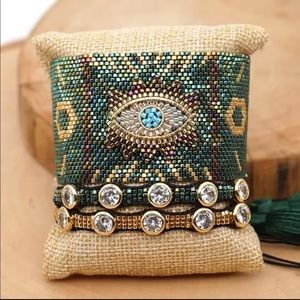 Evil Eye Beaded Bracelet Set Hamsa Tassel Jewelry
